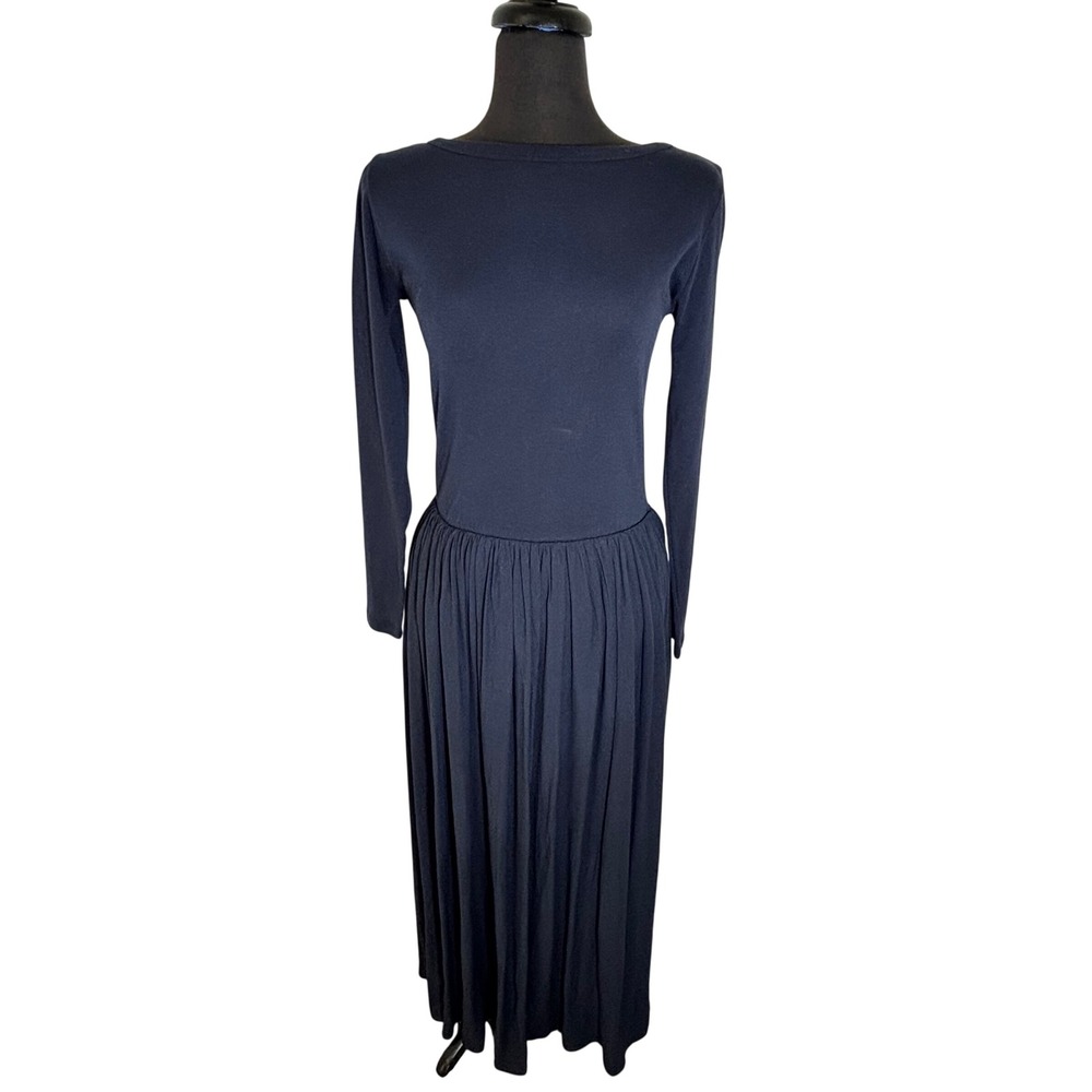 The Franklin Shop Navy Blue Long Sleeve Scoop Back Maxi Dress Tall Large